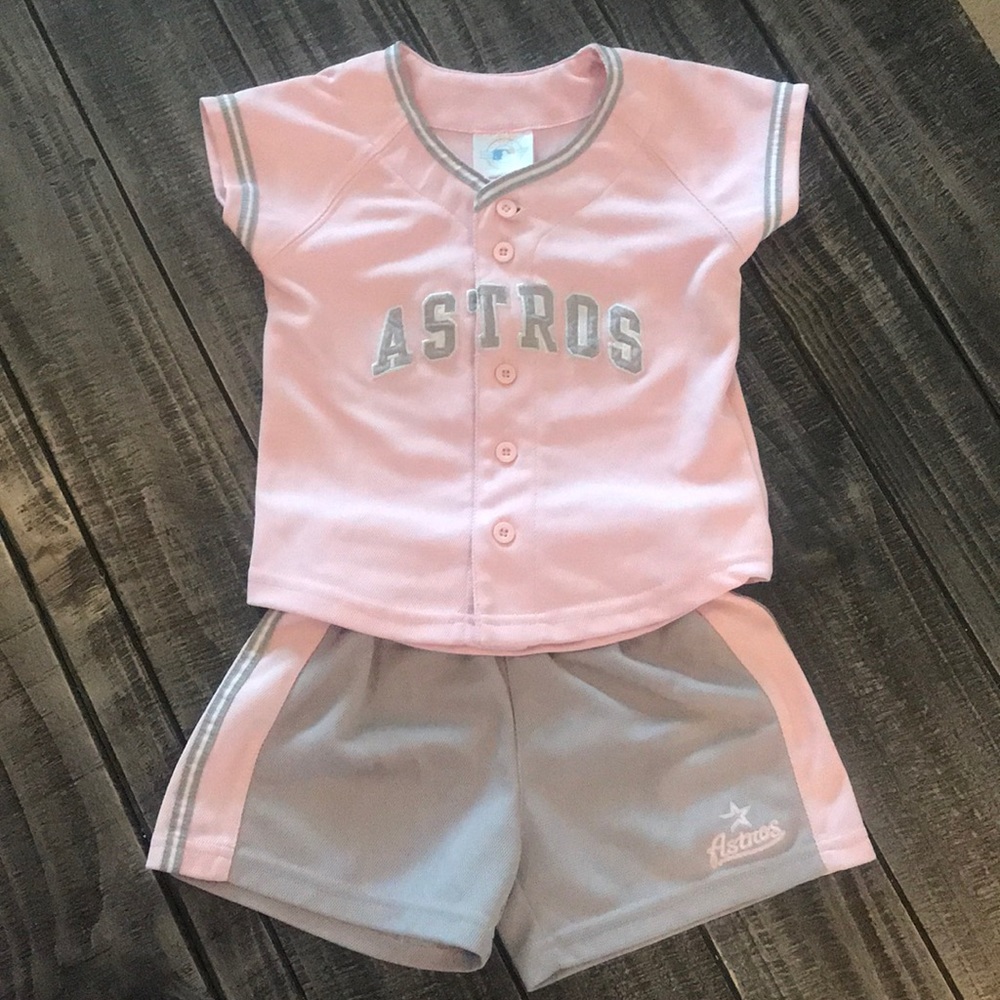 Pink and grey Astros shorts set
